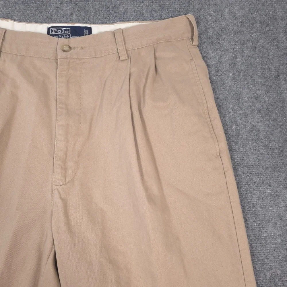 VTG Polo Ralph Lauren Hammond Pant Mens 35x28* Beige Chino Pleated Cuffed READ